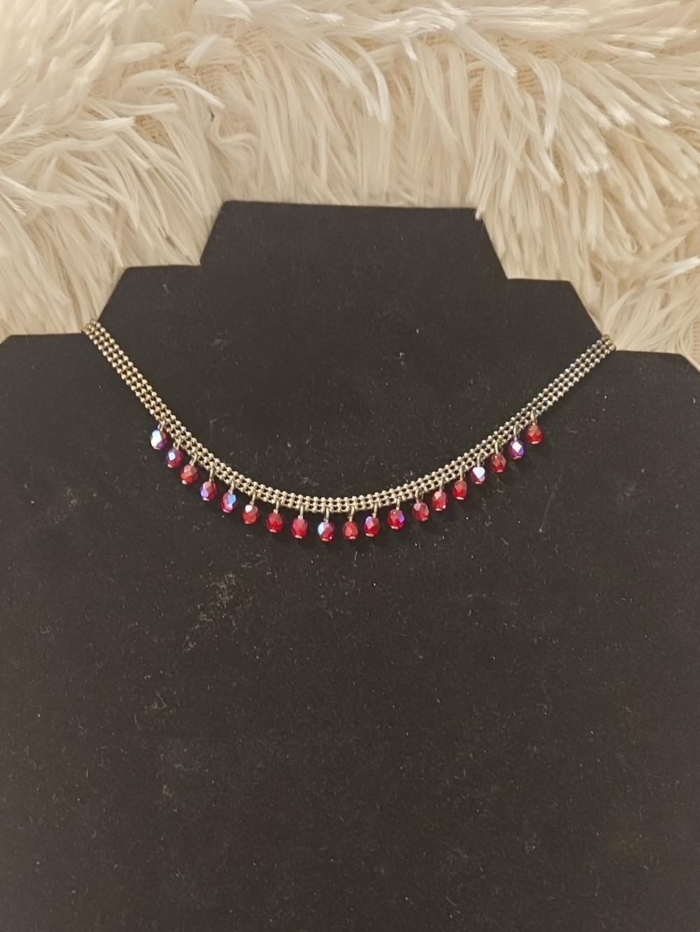 Gold-Tone Necklace with Red Crystal Drops